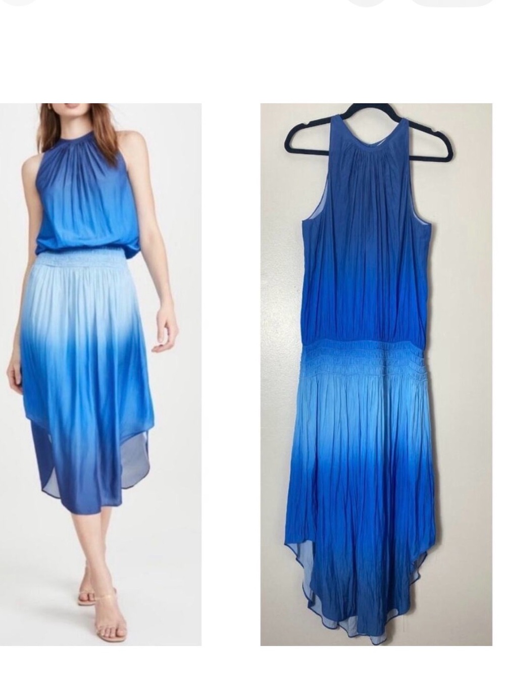 Ramy Brook Blue Ombre High-Low Halter Dress